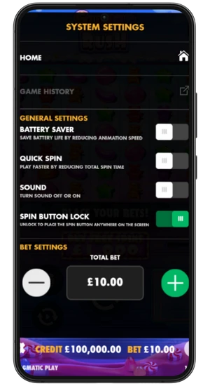 Sugar Rush System Settings
